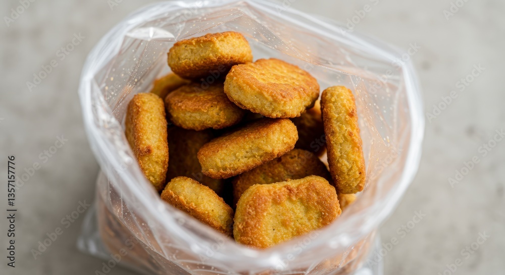 Fototapeta premium Bag of Freshly Made Vegan Nuggets Ready to Cook for Dinner