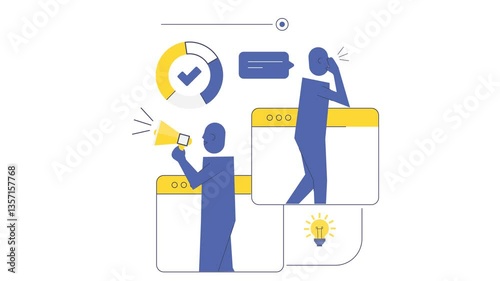 Illustration Showing Communication, Creativity, and Strategy Elements in Design