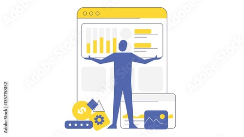 Business Presentation Featuring Analytics and Data Visualization Elements in a Modern Design