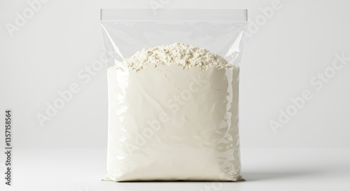 Bag of White Powder Filling Clearly Visible Plastic Container Isolated