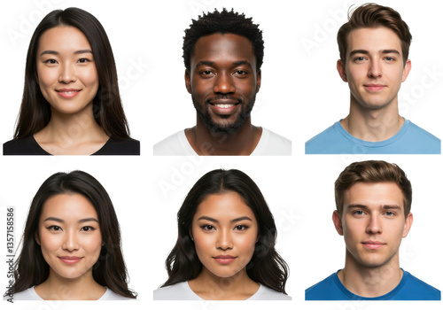 Collage of portraits and faces of group of young diverse people for userpic and profile picture isolated on White background PNG transparent background
