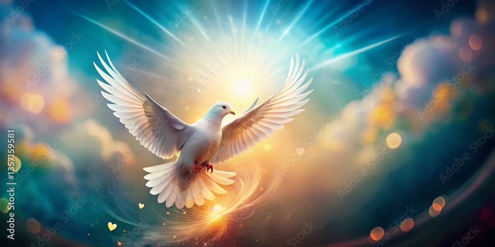 Fototapeta premium Double Exposure: Love, Peace, Joy - Abstract Heart & Dove