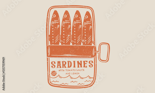 Canned fish artwork. Sardines fish artwork for t shirt print, poster, sticker and other uses. Fish vintage artwork.