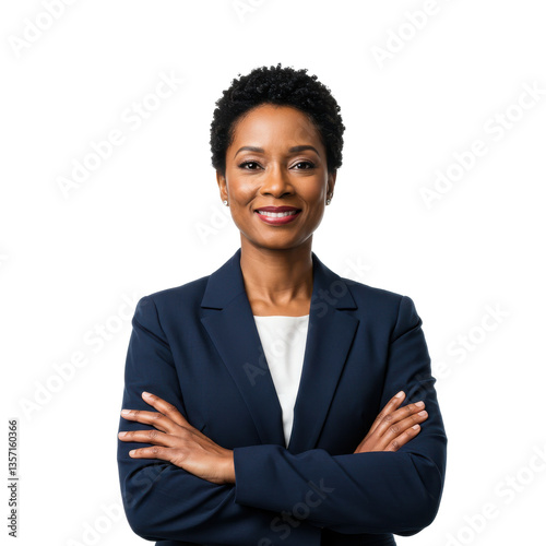 Successful confident woman business coach standing with crossed hands isolated on White background PNG transparent background