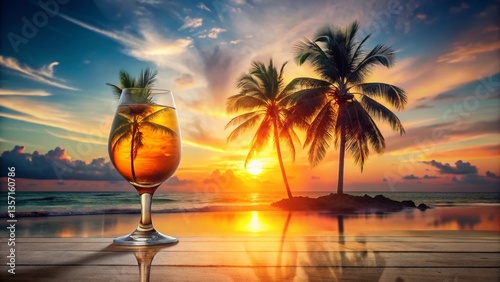 Double Exposure Sunset Cocktail Hour: Tropical Drinks & Relaxing Beach Scene
