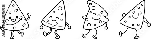Cute Cheese Slice Characters, Dancing Food Illustrations