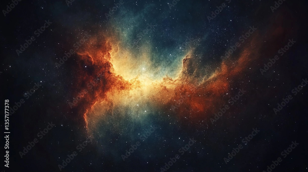 Fototapeta premium back view of an immense cosmos, with its mysterious nebulae and captivating allure, symbolizes humanity's call to explore the unknown and seek understanding of the universe’s vast mysteries