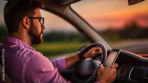 Obraz na płótnie Driver using cell phone w salonie