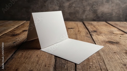 A clean and elegant blank card mockup displayed on a neutral background. Perfect for showcasing invitations, greeting cards, or branding materials. The card is positioned at an angle with soft shadows