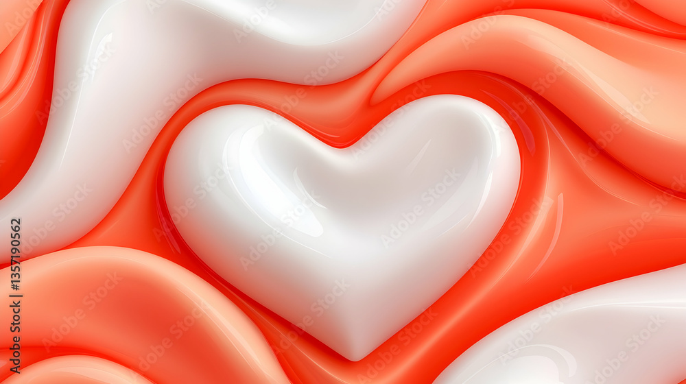 Abstract Heart Shaped Design with Coral and White Swirls Abstract Heart Shaped Design with Coral and White Swirls
