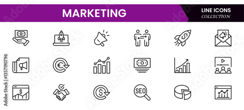 Sales marketing icon set. website, social media, seo, sales, and more, Filled vector symbol collection. glyph icons for web and UI. Vector illustration.