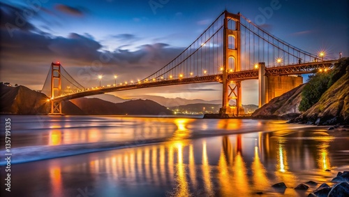 Golden Gate Bridge Night Lights: Iconic San Francisco Landmark at Dusk