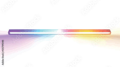 The image shows a long, rectangular LED light bar emitting light in various colors. The colors transition smoothly from purple and blue at one end to yellow and orange at the other, creating a