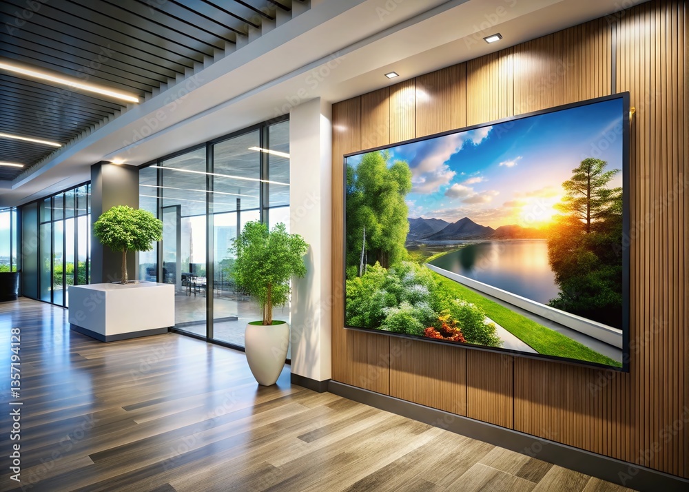 Fototapeta premium Candid Photo: Modern Digital Signage Template Display on a Bright Office Wall