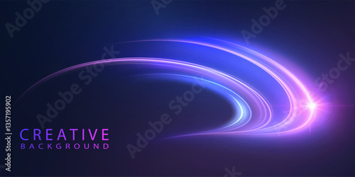 Abstract neon light curves with glowing lines and a bright flare on dark background. Perfect for modern presentations, tech banners, creative designs, or futuristic UI elements.