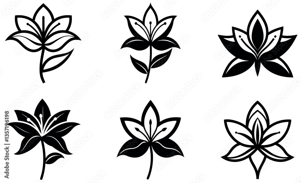 Obraz premium Decorative Black and White Lily or Lotus Flower Designs