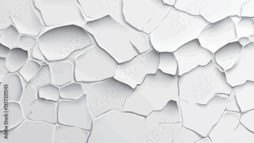 High-resolution close-up image of a cracked white surface. The texture is predominantly white with varying shades of gray creating depth in the cracks.  The cracks are irregular in shape and size,
