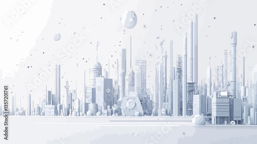 Wallpaper Mural The image is a digital illustration depicting a stylized cityscape rendered entirely in shades of white and off-white.  The buildings are various heights and shapes, appearing as simplified Torontodigital.ca