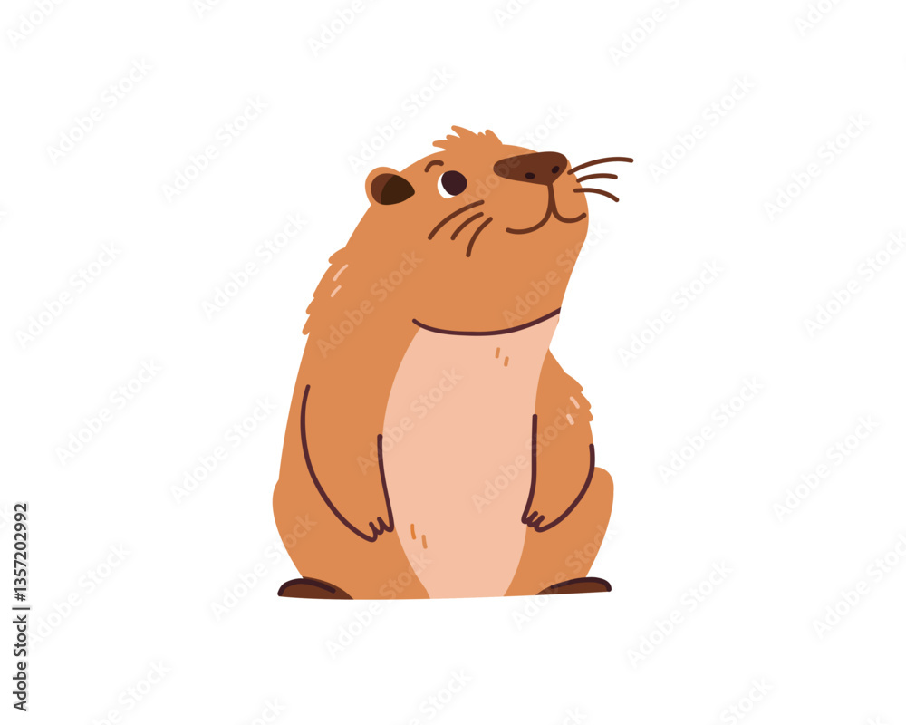 Cute capybara isolated on white background. Baby animal capibara character. Funny happy mammal. Vector flat illustration Cute capybara isolated on white background. Baby animal capibara character. Funny happy mammal. Vector flat illustration