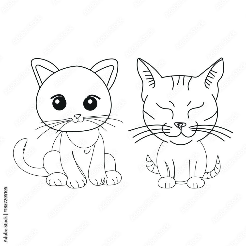 Obraz premium Cat Coloring Book And Pages For Kids Boys And Girls. The Super cute And Awesome cat coloring page Cat character vector Illustrations. Cat Line Art Little Kitten Hand Drawn Kawaii Kids Coloring Book.