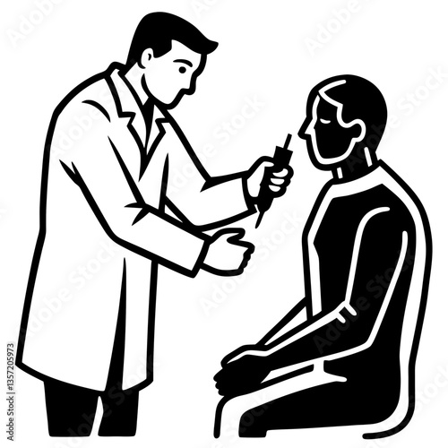 A silhouette of a doctor administering a vaccine shot to a patient