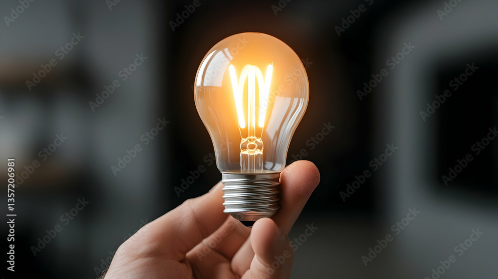 Hand Holding a Glowing Lightbulb Against a Dark Background Hand Holding a Glowing Lightbulb Against a Dark Background