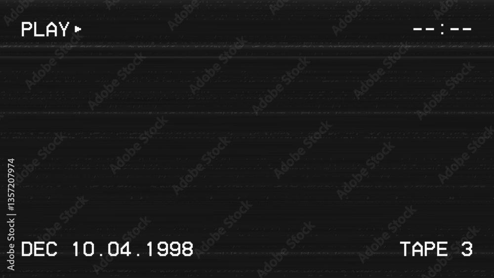 VHS video background. Glitch VHS effect with white noise. No signal, retro tape rewind frame. Old video effect on dark background. Vector
