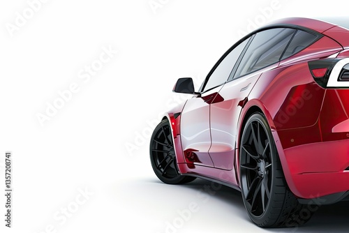 Clear Pixel Visual of a Red Car with a Black Tail Sits on a White Background