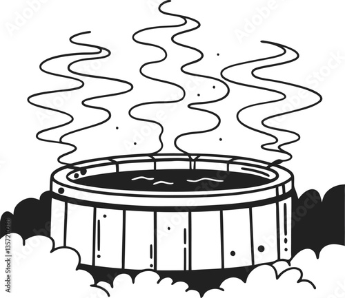 steaming hot tub in winter cozy relaxation, outdoor spa bath in snowy surroundings