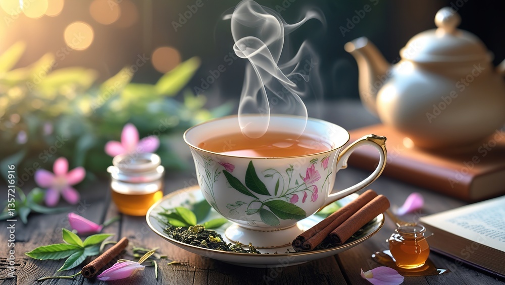 Fototapeta premium tea with herbs world tea day concept 