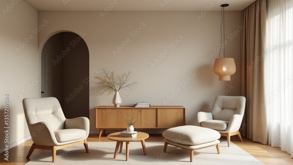 Fototapeta premium Living Room With Neutral-Toned Interior Design