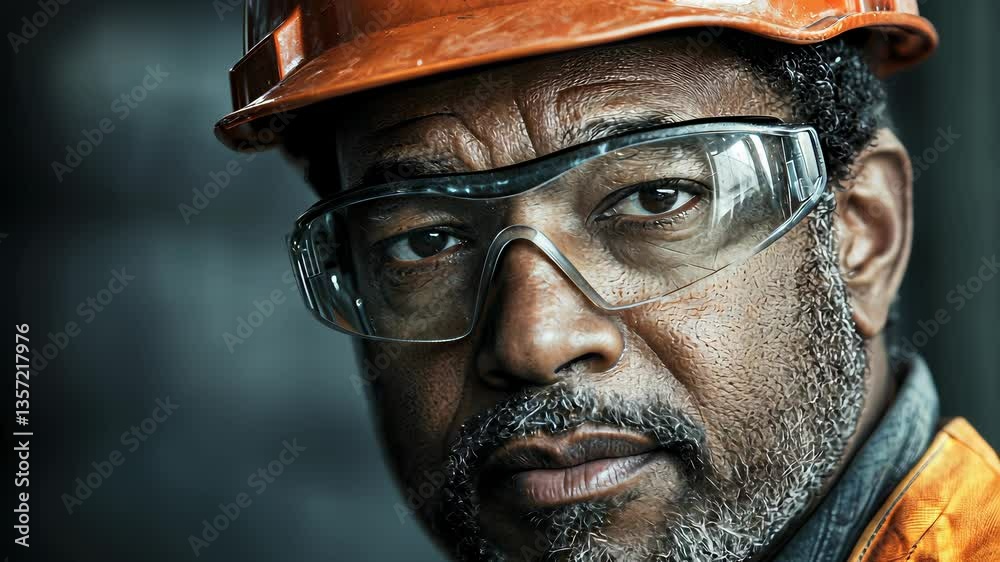 Skilled worker in safety gear focuses on task in industrial setting while showing determination and expertise Skilled worker in safety gear focuses on task in industrial setting while showing determination and expertise