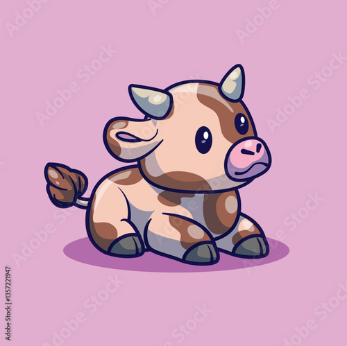 kawai chibi cute cow icon vector
