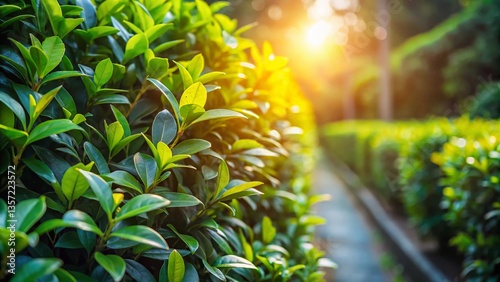 Lush Green Laurel Hedge Leaves Landscape Photography