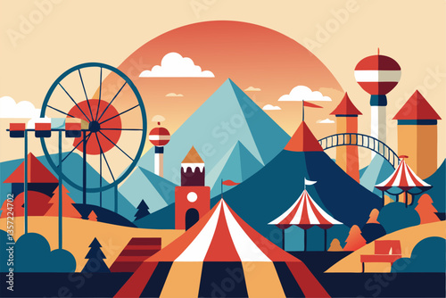 vector illustration of a mountain landscape with houses