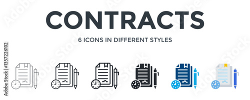 Contracts Icon In Different Style Vector Illustration. Designed In Thin Line, Regular Line, Bold Line, Glyph, Color Fill, And Flat Style Can Be Used For Web
