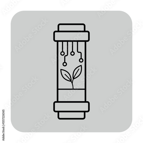 Icon of laboratory tube containing green plant. Advancements in biotechnology and sustainable development concept