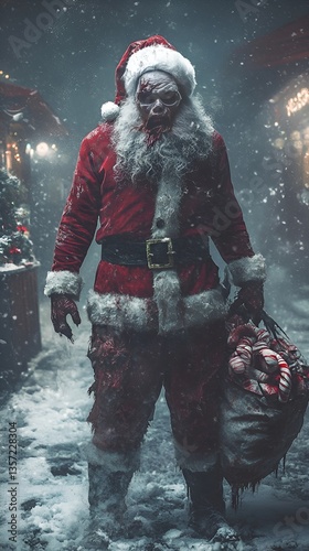 Creepy scary santa on the snow