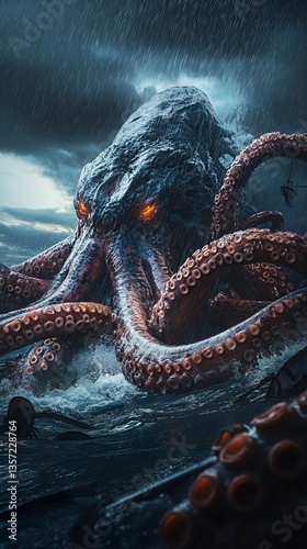 Monster creature of kraken in the deep sea