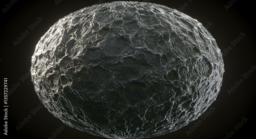 Detailed Close-Up of a Weathered, Craggy Metallic Sphere with Refined Textures Detailed Close-Up of a Weathered, Craggy Metallic Sphere with Refined Textures