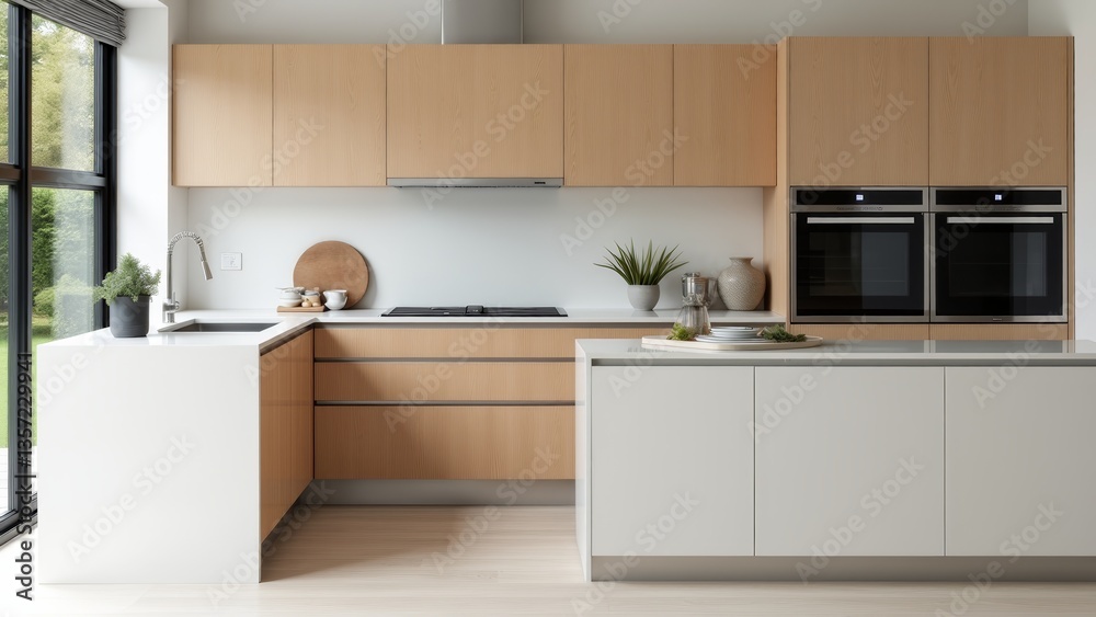 Fototapeta premium Modern Kitchen Interior With Wood Accents