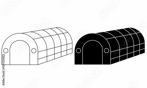 Simple Quonset hut or greenhouse vector icons in outline and solid style. Perfect for military, storage, agriculture, greenhouse, and industrial projects photo