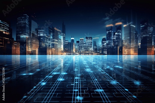 Futuristic cityscape. Urban architecture with digital elements. Generative AI