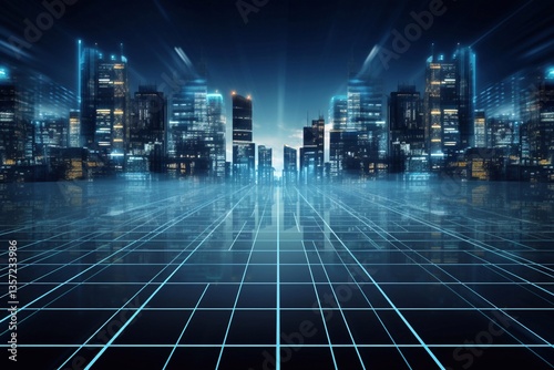 Futuristic cityscape. Urban architecture with digital elements. Generative AI