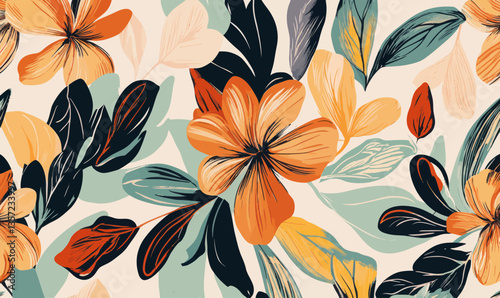 Colorful Autumn Floral Pattern in Minimalist Style for Fabrics and Decoration