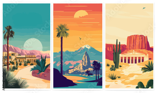 Retro Travel Posters: Palm Springs, Grand Canyon, Santorini - Vintage Summer Destinations Art