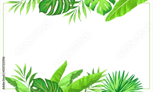 Summer tropic frame. Jungle border with tropical leaves. Botanic background.