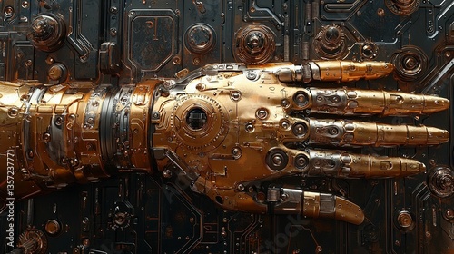 Futuristic Robotic Hand on Circuit Board