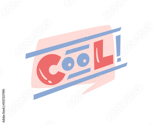 Cool word in street art or graffiti style, comic speech sound effects in creative manner. Vector isolated sticker or mural, retro or vintage decoration. Reaction in social media, approval or review