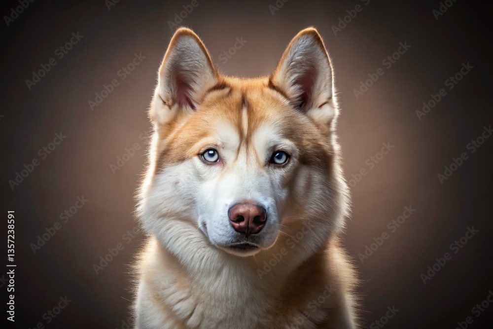 Fototapeta premium Majestic Beige Husky Dog Portrait, Close-up, Studio Lighting